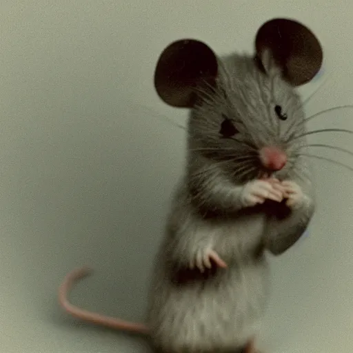 Prompt: The sadness of a little mouse, photography, very moving, vintage