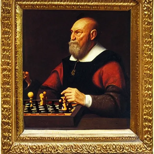 Image similar to portrait of a medieval King playing chess by George Stubbs, renaissance painting, oild painting, old master