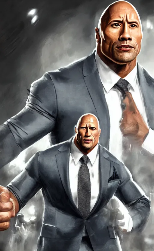 Image similar to dwayne johnson wearing a suit as the president of the united states, dynamic lighting, photorealistic fantasy concept art, trending on art station, stunning visuals, creative, cinematic, ultra detailed