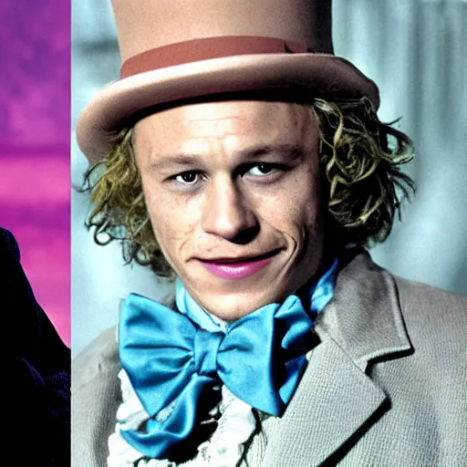 Prompt: Heath Ledger plays Willy Wonka in Charlie and the Chocolate Factory