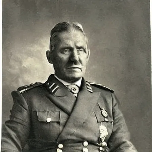 Image similar to an old photo of a general with a tiger's head