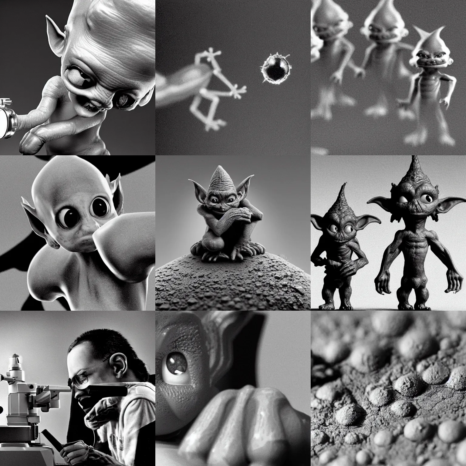 Prompt: scanning electron microscope image of microscopic goblin scheming, high drama