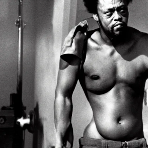 Prompt: charles mingus superhuman shirtless buff man