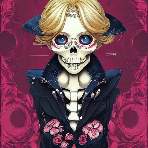 Prompt: anime manga skull portrait young woman, pixar, jesse toy story, skeleton, intricate, elegant, highly detailed, digital art, ffffound, art by JC Leyendecker and sachin teng