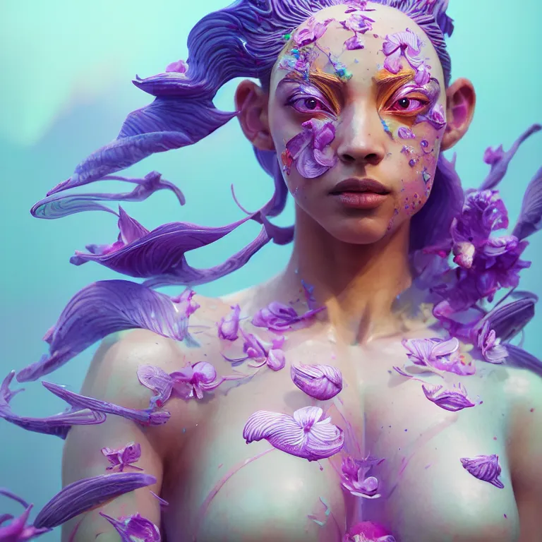 Image similar to goddess full painted acryllic sculpture close-up portrait. orchid bird betta fish, intricate artwork by Tooth Wu and wlop and beeple. octane render, trending on artstation, greg rutkowski very coherent symmetrical artwork. cinematic, hyper realism, high detail, octane render, 8k