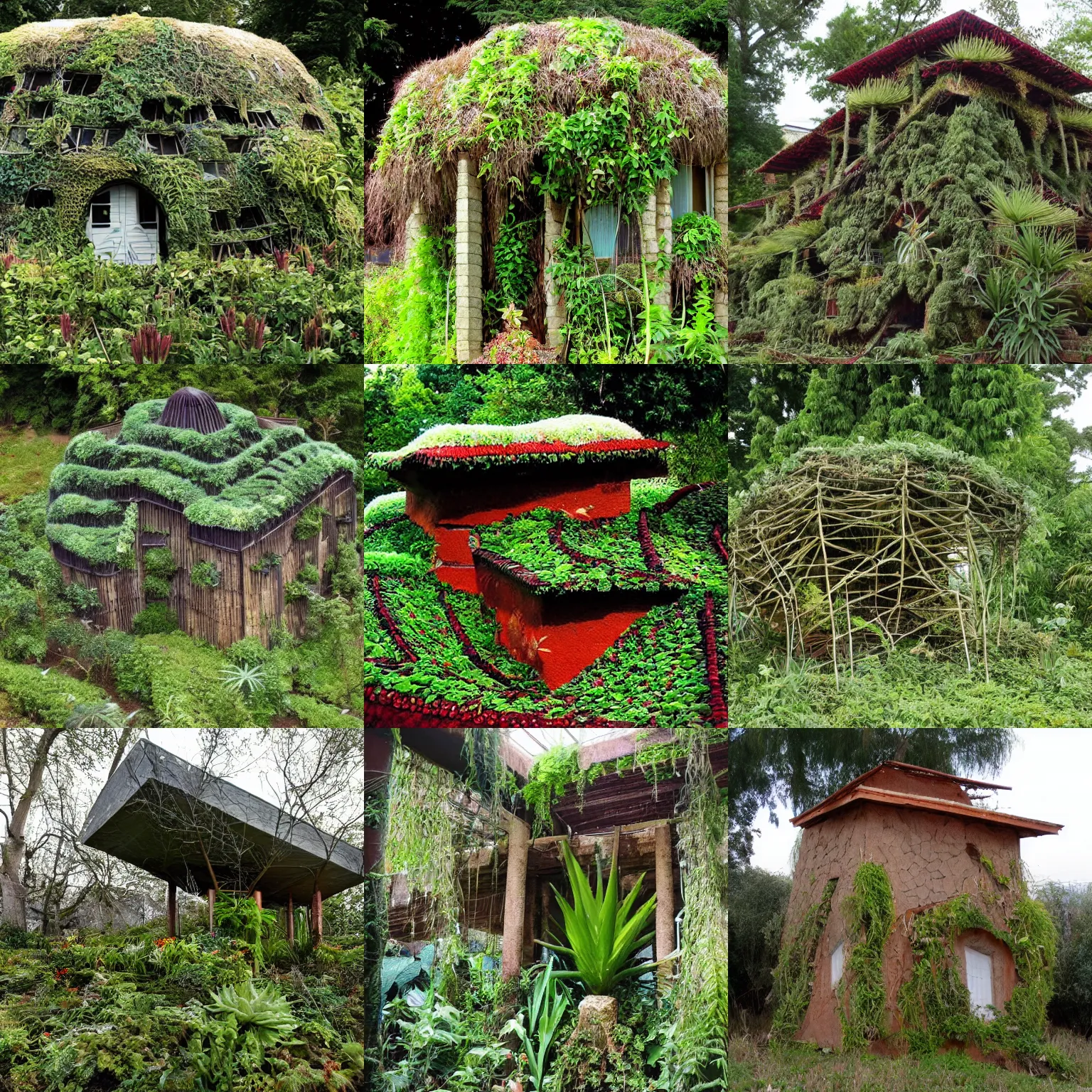 Prompt: a house structure made of strange plants