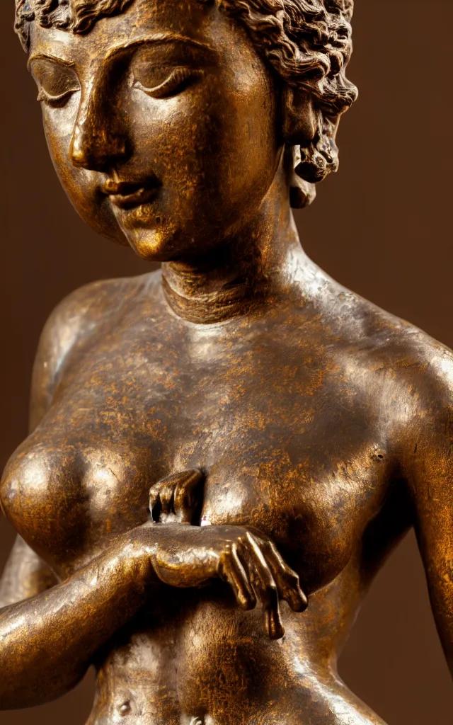 Prompt: detailed photo of old bronze patina statue of seductive gorgeous girl, super highly detailed, full body view, various poses, in the room of an ancient castel, photorealism, intricate detail, museum diffuse lighting, autumn sunlights
