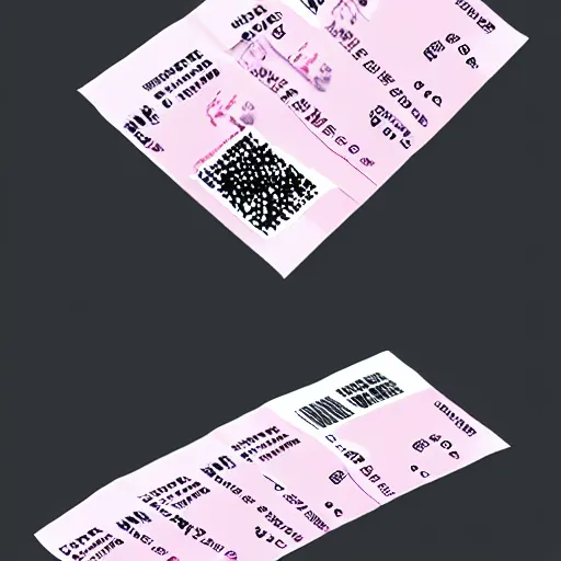 Prompt: graphic design of pale pink airline tickets to the metaverse, alien ar code and e - ink display