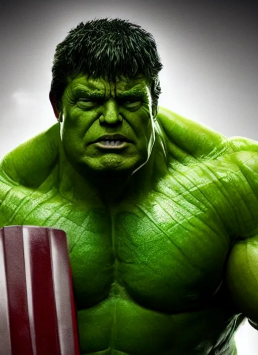 Prompt: donald trump as the hulk, green, superhero movie poster still, 4 k