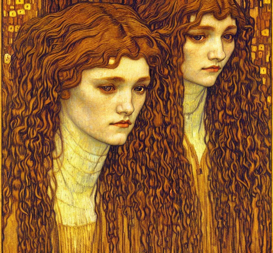 Image similar to detailed realistic beautiful young medieval queen face portrait by jean delville, gustav klimt and vincent van gogh, art nouveau, symbolist, visionary, gothic, pre - raphaelite, muted earthy colors, desaturated