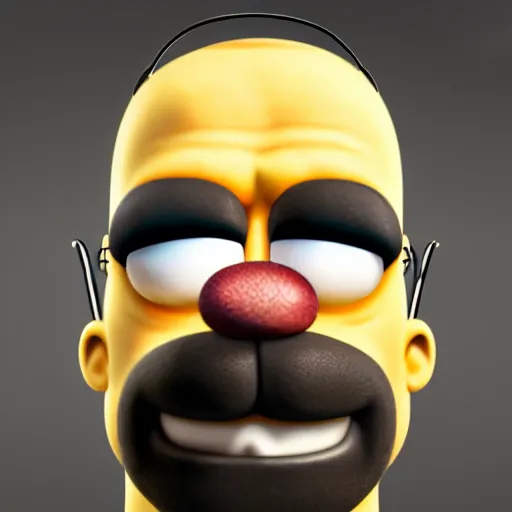 Prompt: homer simpson, realistic face, highly detailed eyes, highly detailed face, 8 k, hd, octane render, unreal engine, 3 d shading, subsurface scattering, limited concentration, iteration 1 0 0 0 0 0 0