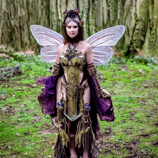 Prompt: photo of a beautiful fairy warrior with ornate armour