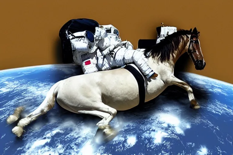 Prompt: horse lying on an astronaut