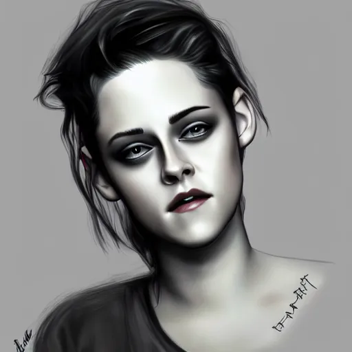 Prompt: Kristen Stewart sketch, digital art by Serge Birault 8k, HD