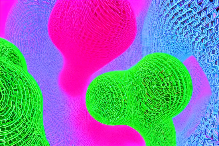 Prompt: a 3 d render of a dmt trio depicting fat rolling interleaved rolls of multicoloured plasticine forming fractal lattices enclosed by a crystalline dome. dmt, machine elves, 8 k, octane render