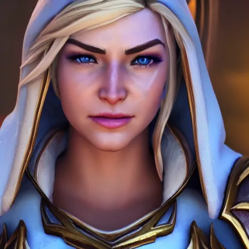 Image similar to realistic still of jaina proudmoore amazing details 8 k beautiful ultra realistic sharp focus cinematic lightning