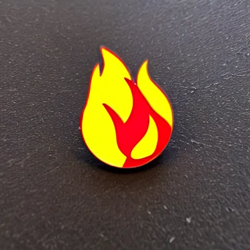 Image similar to simple yet detailed, pictogram fire warning flame enamel pin retro design