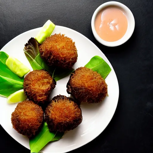 Prompt: deep fried mushrooms stuffed with deep fried mushrooms stuffed with deep fried mushrooms stuffed with deep fried mushrooms stuffed, delicious meal, studio photo