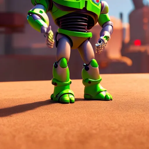 Image similar to doom guy as a pixar character in toy story, 4k, high detail, high-resolution photograph, professional photography, ultra-detail