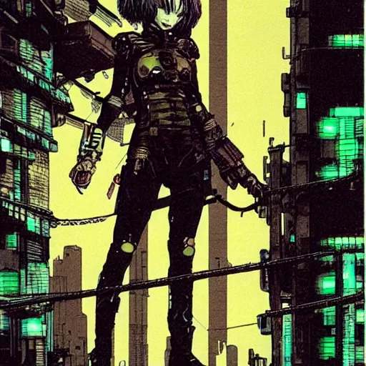 Image similar to android, killer - girl, 1 / 8 katsuya terada, style of cyberpunk, night, city,