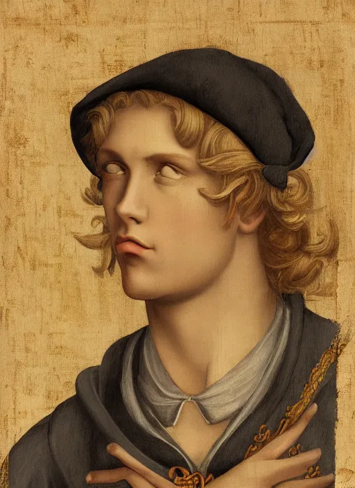 Image similar to portrait of a blond handsome man in renaissance style, anime inspired, High Res 8K,hyperdetailed