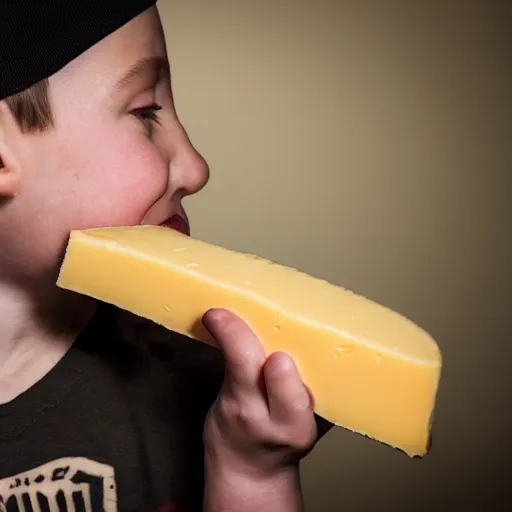 Image similar to boy eating a big piece of cheese, Tattoo, Shot on 70mm, by Wētā FX