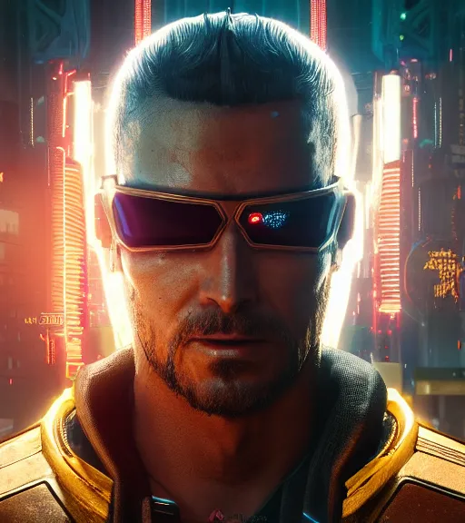 Prompt: cyberpunk 2 0 7 7, charismatic rugged male battle goku - mage portrait, clothed in hooded, metal - plated battle armor atmospheric lighting painted intricate volumetric lighting, beautiful, sharp focus, ultra detailed by leesha hannigan, ross tran, thierry doizon, kai carpenter, ignacio fernandez rios