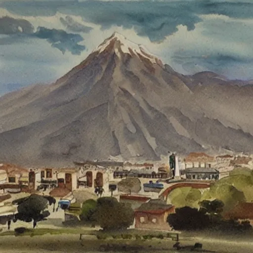 Prompt: watercolor painting of santiago de chile, 1 8 8 0