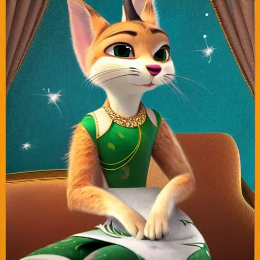 Image similar to princes jasmin, anthropomorphic cat, in the style of zootopia