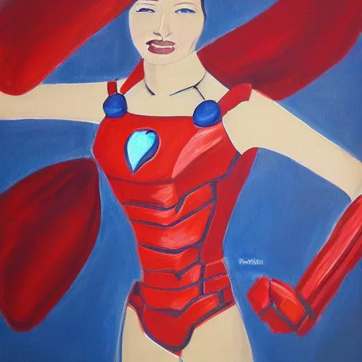 Prompt: a feminine version of female ironman painting