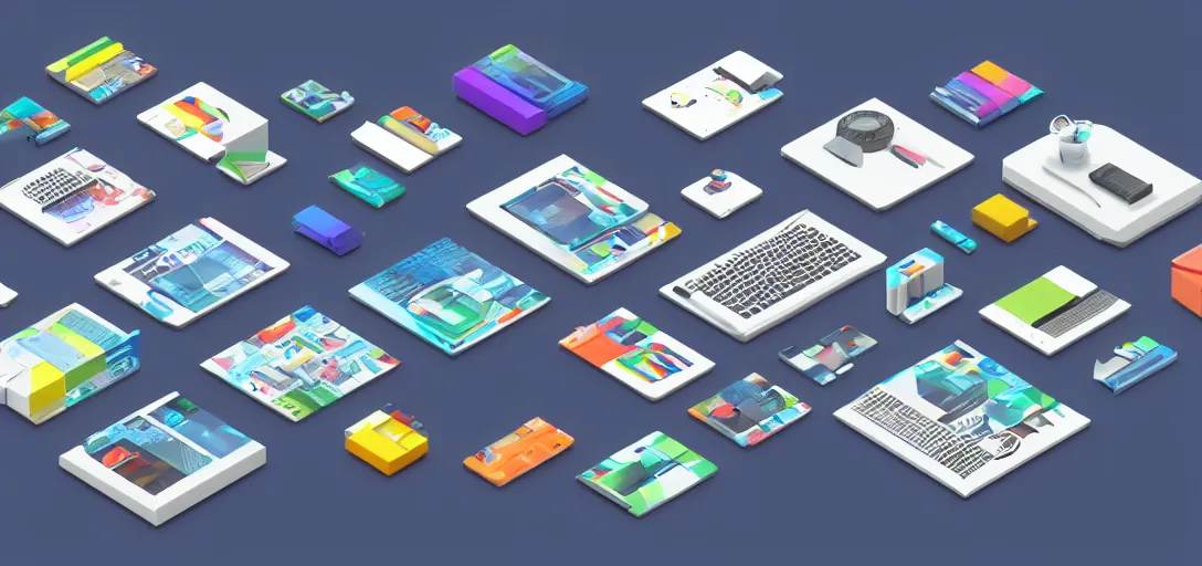 Image similar to Isometric 3d octane render of computer icons