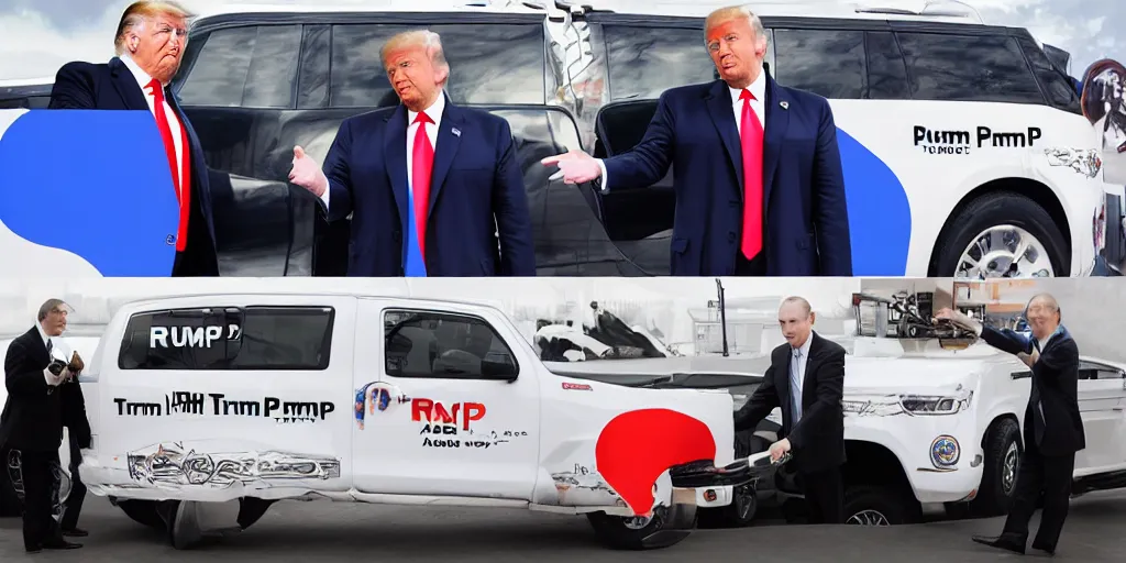 Prompt: trump, putin, anime car wrap