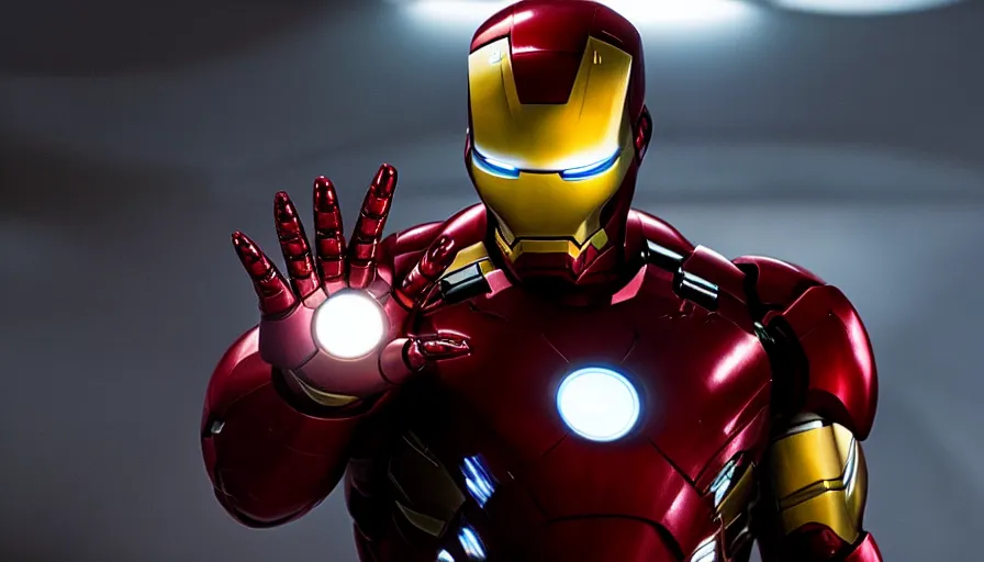 Image similar to Tom Cruise as Iron Man, detailed high contrast lighting, spherical lens, IMAX cinematography by Roger Deakins 4k