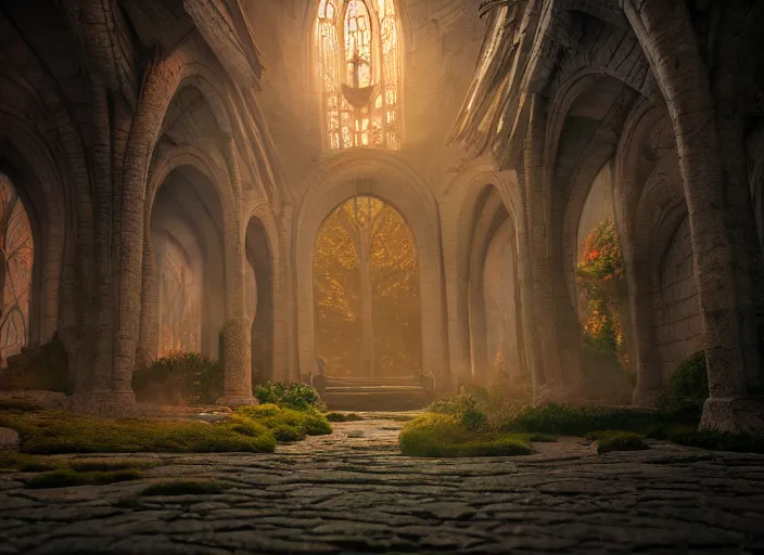 Image similar to inside a magical ethereal tolkienesque city, highly detailed, 8 k, hdr, award - winning, octane render, trending on artstation, volumetric lighting