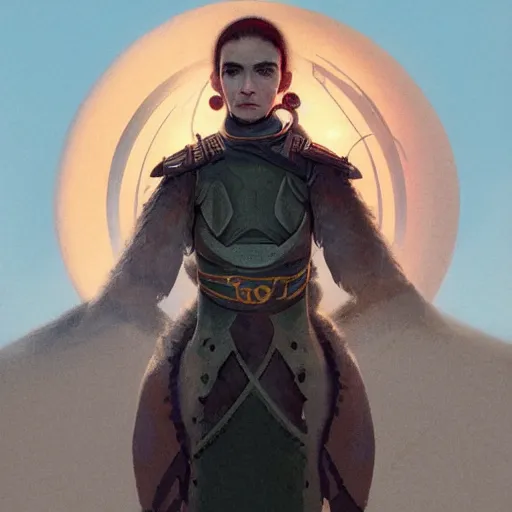 Image similar to Portrait of Grimes (Met Gala 2021) in Dune 1984, illustrated by Greg Rutkowski, trending on artstation, artstationHQ, artstationHD, 4k, 8k