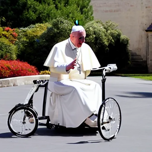 Prompt: the pope riding a childs tricycle