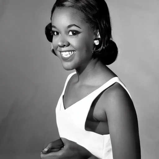 Image similar to black and white photo of a beautiful and elegant 1 9 6 5 young black actress