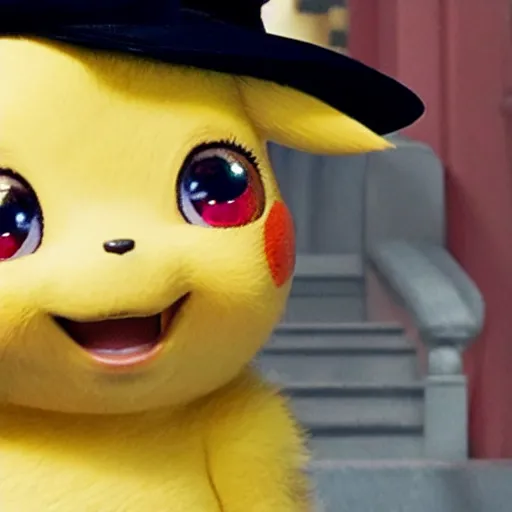 Prompt: a film still of a little witch in detective pikachu