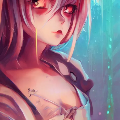 Image similar to anime girl in the style of rossdraws nima fantasy james jean