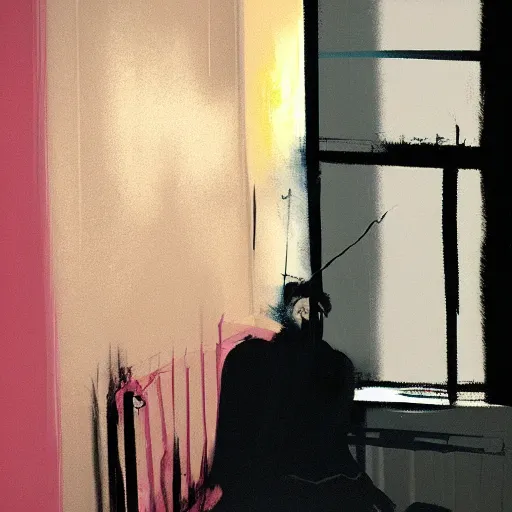 Prompt: man in the apartment painted by Francis Bacon, Adrian Ghenie, psx game graphics