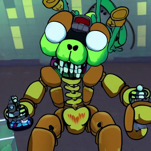 Image similar to springtrap from five nights at freddy ’ s going on a date with sans the skeleton from undertale