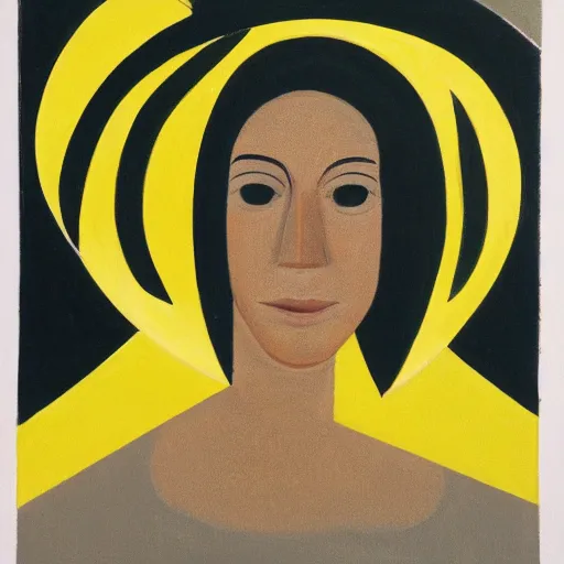 Prompt: face portrait of a woman, yellow hexagon polygon,