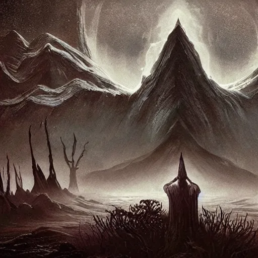 Image similar to old gods looking at the world for the first time, dark and beautiful, stunning 4 k, extremely detailed, opening shot, h. p. lovecraft, fantastic, fantasy.