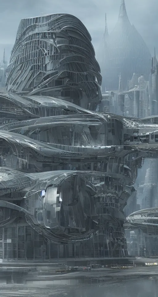 Image similar to huge futuristic building, in style of dieselpunk, detailed, sharp, 8 k