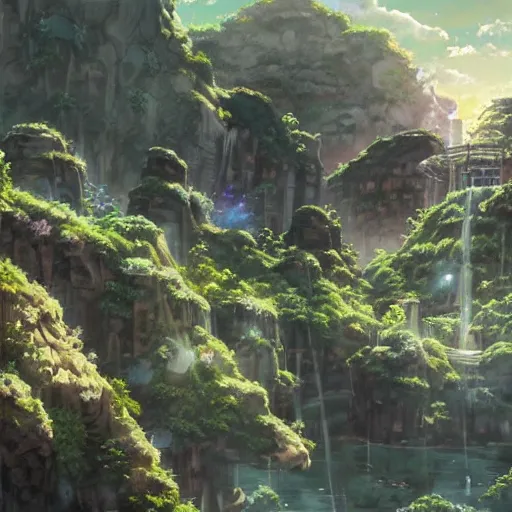 Prompt: made in abyss anime landscape art