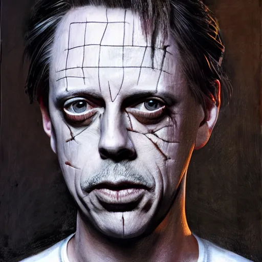 Prompt: hyperrealistic mixed media high resolution painting of Steve Buscemi !Hellraiser!, stunning 3d render inspired art by Jamie Salmon and István Sándorfi and Greg Rutkowski, perfect facial symmetry, dim volumetric lighting, 8k octane beautifully detailed render, full body shot, post-processing, extremely hyper-detailed, intricate, epic composition, highly detailed attributes, highly detailed atmosphere, cinematic lighting, masterpiece, trending on artstation, very very detailed, masterpiece, stunning, flawless completion, lifelike texture, perfection,