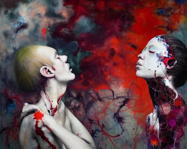 Image similar to eternal eclipse, a brutalist designed, rich deep vivid colours, monia merlo, painted by francis bacon, michal mraz, adrian ghenie, nicola samori, james jean!!! and petra cortright, part by gerhard richter, part by takato yamamoto. 8 k masterpiece.