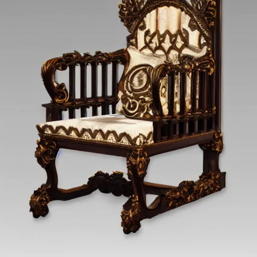 Image similar to brutalism baroque chair, product photo, highly detailed