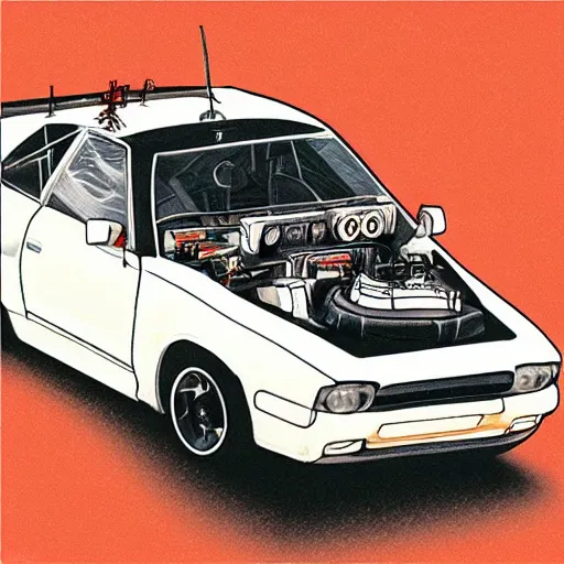 Prompt: phonk album cover with japanese drift car