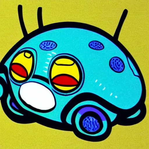 Image similar to Cute robot beetle, blue, cartoon by Studio Ghibli